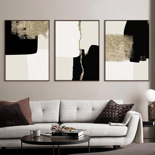 YLHKME Abstrakte Beige Schwarz Gold Minimalistische Bilder Leinwandbilder Poster WandBilder Leinwand,für Wohnzimmer Schlafzimmer Wohnkultur Deko (Ungerahmt,3X60X90CM) von YLHKME