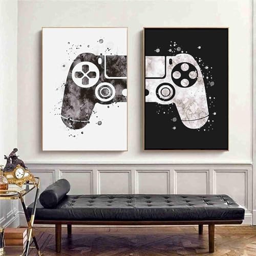 YLHKME Abstrakte Bilder Leinwand Malerei, Game Schwarz Weiß Wandbilder Wohnzimmer Schlafzimmer Deko Poster Kunstdrucke,Ohne Rahmen (Rahmenlos,2X70X105CM) von YLHKME