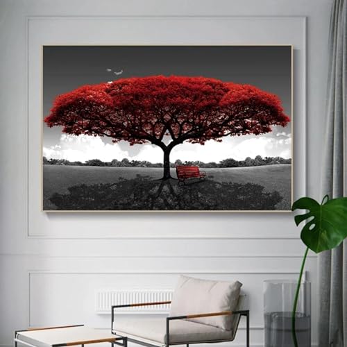YLHKME Abstrakte Rote Bäume Bilder Leinwand Malerei, Landschaft Wandbilder Wohnzimmer Schlafzimmer Deko Poster Kunstdrucke,Ohne Rahmen (Rahmenlos,80X120CM) von YLHKME