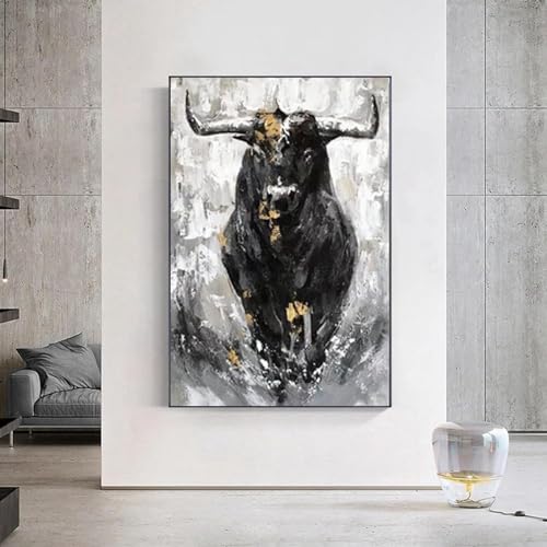 YLHKME Abstrakter Schwarzer Stier Bilder Leinwand Malerei, Moderne Tier Wandbilder Wohnzimmer Schlafzimmer Deko Poster Kunstdrucke,Ohne Rahmen (Rahmenlos,50X70CM) von YLHKME