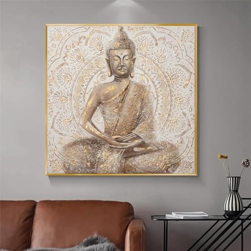 YLHKME Abstraktes Goldene Buddha-Statue Bilder Leinwand Malerei, Buddhismus Wandbilder Wohnzimmer Schlafzimmer Deko Poster Kunstdrucke,Ohne Rahmen (Rahmenlos,60X60CM) von YLHKME