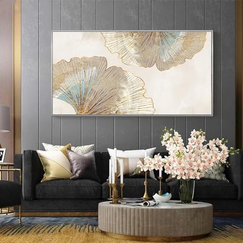 YLHKME Abstraktes Goldenes Blatt Bilder Leinwand Malerei, Moderne Ginkgo Wandbilder Wohnzimmer Schlafzimmer Deko Poster Kunstdrucke,Ohne Rahmen (Rahmenlos,80X160CM) von YLHKME