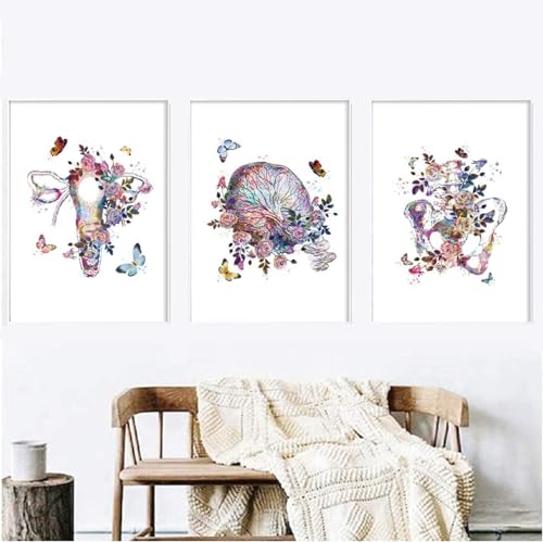 YLHKME Aquarell Anatomie Blumen Uterus Plazenta Bilder Leinwand Malerei, Abstraktes Wandbilder Geburtshelfer Büro Deko Poster Kunstdrucke,Ohne Rahmen (Rahmenlos,3X50X70CM) von YLHKME