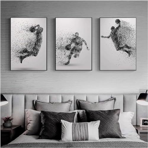 YLHKME Basketball Sport Bilder Leinwand Malerei, Schwarz Weiß Wandbilder Wohnzimmer Schlafzimmer Deko Poster Kunstdrucke,Ohne Rahmen (C-Rahmenlos,3X30X40CM) von YLHKME