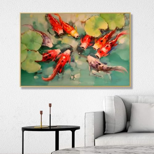 YLHKME Koi Fisch Bilder Leinwand Malerei, Karpfen Lotus Teich Fisch Wandbilder Wohnzimmer Schlafzimmer Deko Poster Kunstdrucke,Ohne Rahmen (Rahmenlos,70X105CM) von YLHKME