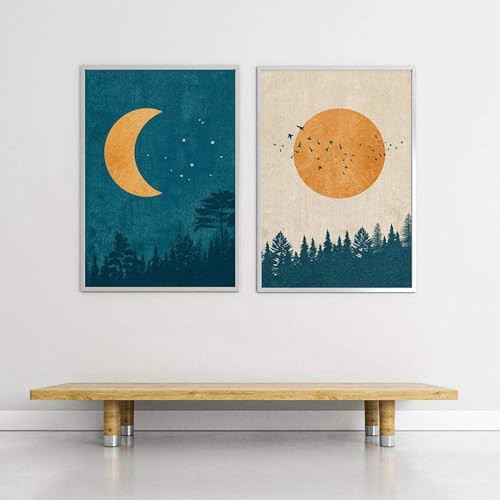 YLHKME Landschaftsbilder Mond Sonne Bilder Leinwand Malerei, Abstrakte Wandbilder Wohnzimmer Schlafzimmer Deko Poster Kunstdrucke,Ohne Rahmen (Rahmenlos,2X40X60CM) von YLHKME