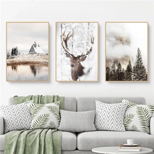 YLHKME Modern Winterlandschaften Bilder Leinwand Malerei, Abstrakt Wandbilder Wohnzimmer Schlafzimmer Deko Poster Kunstdrucke,Ohne Rahmen (Rahmenlos,3X40X50CM) von YLHKME