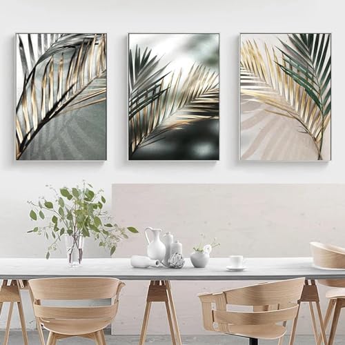 YLHKME Moderne Grün Blätter Bilder Leinwand Malerei, Gold Pflanze Wandbilder Wohnzimmer Schlafzimmer Deko Poster Kunstdrucke,Ohne Rahmen (Rahmenlos,3X40X60CM) von YLHKME