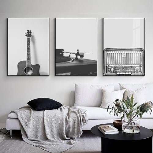 YLHKME Musik Vinyl Schallplatte Schwarz-Weiß Abstrakte Bilder Leinwand Malerei, Moderne Wandbilder Wohnzimmer Schlafzimmer Deko Poster Kunstdrucke,Ohne Rahmen (Rahmenlos,3X60X90CM) von YLHKME