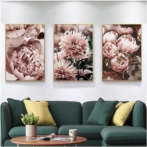 YLHKME Rosa Rosenblume Pfingstrosen Bilder Leinwand Malerei, Modern Wandbilder Wohnzimmer Schlafzimmer Deko Poster Kunstdrucke,Ohne Rahmen (A-Rahmenlos,3X40X60CM) von YLHKME