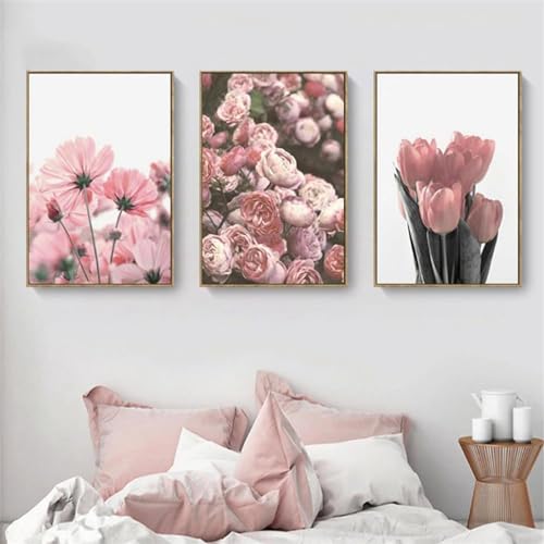 YLHKME Rosa Rosenblume Pfingstrosen Bilder Leinwand Malerei, Modern Wandbilder Wohnzimmer Schlafzimmer Deko Poster Kunstdrucke,Ohne Rahmen (B-Rahmenlos,3X30X40CM) von YLHKME