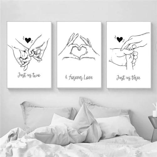 YLHKME Schwarz Weiß Love&Hand &Family Bilder Leinwand Malerei, Moderne Wandbilder Wohnzimmer Schlafzimmer Deko Poster Kunstdrucke,Ohne Rahmen (Rahmenlos,3X50X70CM) von YLHKME