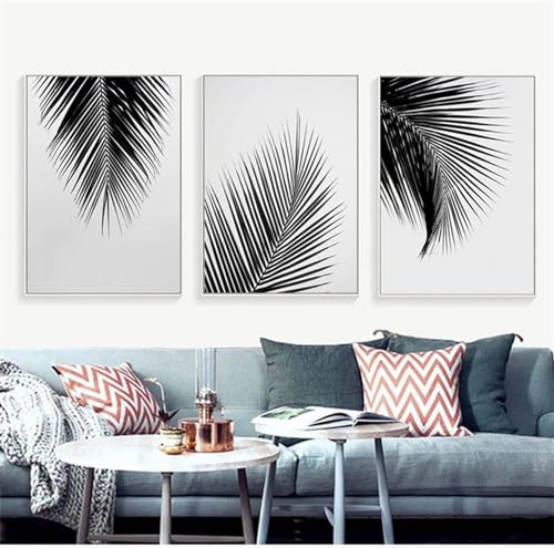 YLHKME Schwarz Weiß Palmenblätter Bilder Leinwand Malerei, Minimalistische Wandbilder Wohnzimmer Schlafzimmer Deko Poster Kunstdrucke,Ohne Rahmen (Rahmenlos,3X20X30CM) von YLHKME