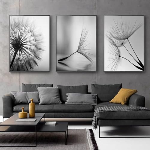 YLHKME Schwarz Weiß Pusteblume Bilder Leinwand Malerei, Modern Wandbilder Wohnzimmer Schlafzimmer Deko Poster Kunstdrucke,Ohne Rahmen (Rahmenlos,3X40X60CM) von YLHKME