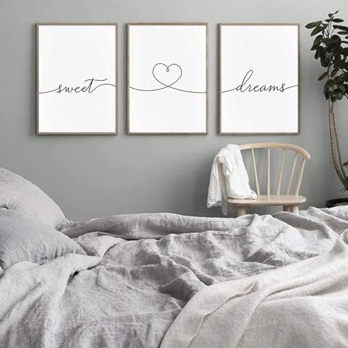 YLHKME Schwarz Weiß Sweet Dream Bilder Leinwand Malerei, Minimalist Wandbilder Wohnzimmer Schlafzimmer Deko Poster Kunstdrucke,Ohne Rahmen (Rahmenlos,3X20X30CM) von YLHKME