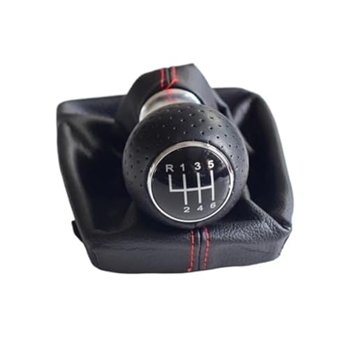 YLHMG 12 mm 5/6-Gang-Schaltknauf-Stick-Kofferraumabdeckung, for A4 B6 B7 2000–2008, Hebel-Handball-Ledermanschette, Auto-Styling Schaltsack(BLACK 6 Speed-Red) von YLHMG
