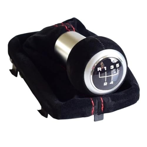 YLHMG 5/6-Gang-Schaltknaufabdeckung, for A3 S3 2001 2002 2003, Auto-Styling-Kofferraummanschette, schwarzes rotes Wildleder, komplett Schaltsack(BLACK 5 Speed-Black) von YLHMG