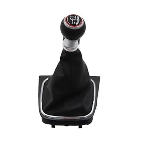 YLHMG 5 6 Gang Silber Rot Auto Shift Schaltknauf Hebel Gaitor Kofferraumabdeckung, for VW, for Golf, MK5 R32 GTD GTI 2004-2009 Schaltsack(BLACK R123456 one set) von YLHMG