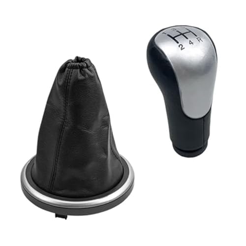 YLHMG Auto-Schaltknauf-Gamaschenmanschettenabdeckung, for Ford, for Fiesta, MK6 Fusion Transit Connect 2002-2008, Gehäusekragen Schaltsack(BLACK 5 Speed Silver Case) von YLHMG