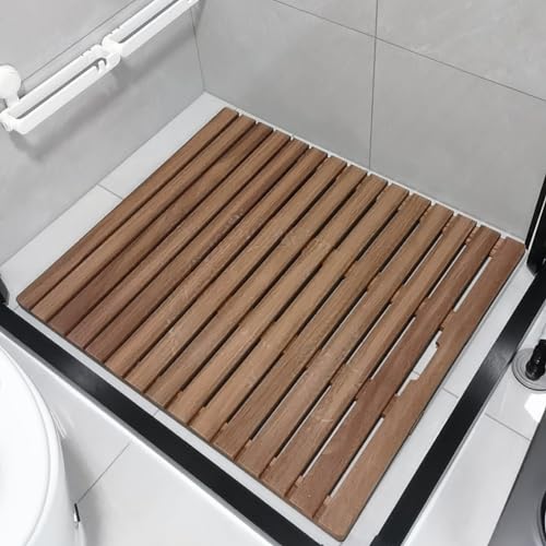 Badematten 24 28 30 34 38 40 44 Zoll Länge Teak-Massivholz-Duschbodenmatte, große kleine quadratische Badematte mit rutschfestem Fuß und mit mittlerem Abflussloch, for Innendusche/Fliesenboden ( Size von YLLFFLL