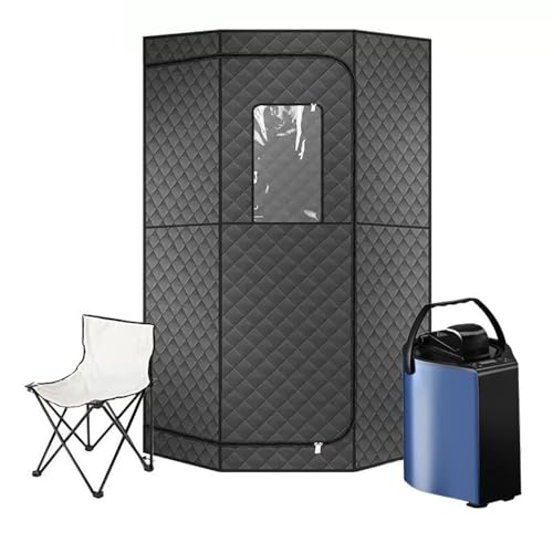 Tragbare Sauna for Zuhause, Saunazelt-Sauna-Box mit 3L-Dampfbad, Fernbedienung, Klappstuhl, 9 Stufen, schwarz,Tragbare Dampfsauna (Color : D) von YLLLLY