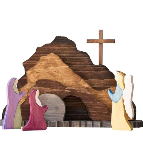 Ostern-Auferstehungs Szenen Set Osterkrippe, Ostergrab-Set aus Holz, Osterdeko Jesus-Krippe Statuen Set Mit Leerem Grab, Abnehmbares Religiöses Kunsthandwerk, Osterstatuen-Dekor, Christliches Dekor von YLLQXI