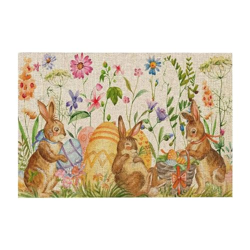 Ostern Fußmatten mit Hasen-Motiv Willkommensmatte Für Innen Außen Dekor Osterdeko, Rutschfest Osterhasenmatten Türmatte Küchenteppich Bodenmatte Home Türmatte Deko Frühling Dekoration (D #5, One Size) von YLLQXI