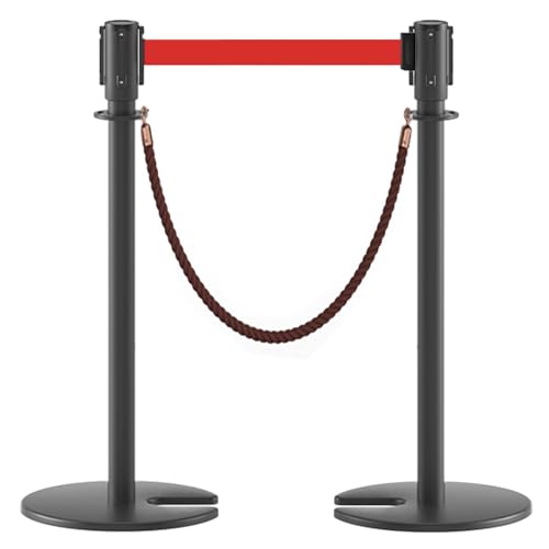 2er-Set Personenleitsystem Absperrband mit Einziehbaren Gurten und U-förmigem Gusseisensockel für Laden und Restaurantgebäude(Black,300cm/10ft) von YLLSMGS