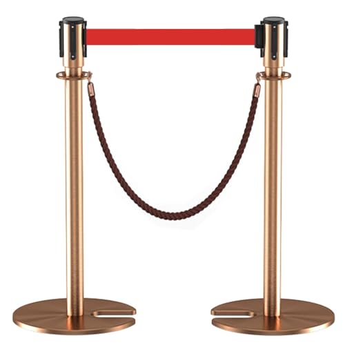 2er-Set Personenleitsystem Absperrband mit Einziehbaren Gurten und U-förmigem Gusseisensockel für Laden und Restaurantgebäude(Brown,200cm/6.6ft) von YLLSMGS