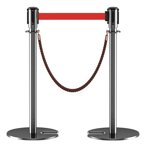 2er-Set Personenleitsystem Absperrband mit Einziehbaren Gurten und U-förmigem Gusseisensockel für Laden und Restaurantgebäude(Gray,200cm/6.6ft) von YLLSMGS