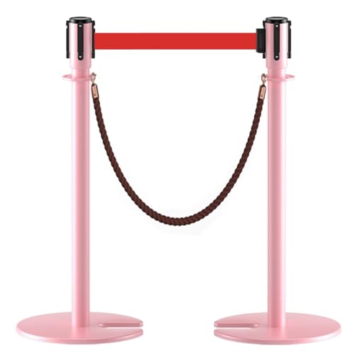 2er-Set Personenleitsystem Absperrband mit Einziehbaren Gurten und U-förmigem Gusseisensockel für Laden und Restaurantgebäude(Pink,200cm/6.6ft) von YLLSMGS