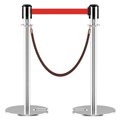 2er-Set Personenleitsystem Absperrband mit Einziehbaren Gurten und U-förmigem Gusseisensockel für Laden und Restaurantgebäude(Silver,200cm/6.6ft) von YLLSMGS