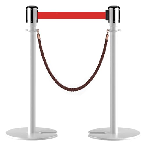 2er-Set Personenleitsystem Absperrband mit Einziehbaren Gurten und U-förmigem Gusseisensockel für Laden und Restaurantgebäude(White,200cm/6.6ft) von YLLSMGS