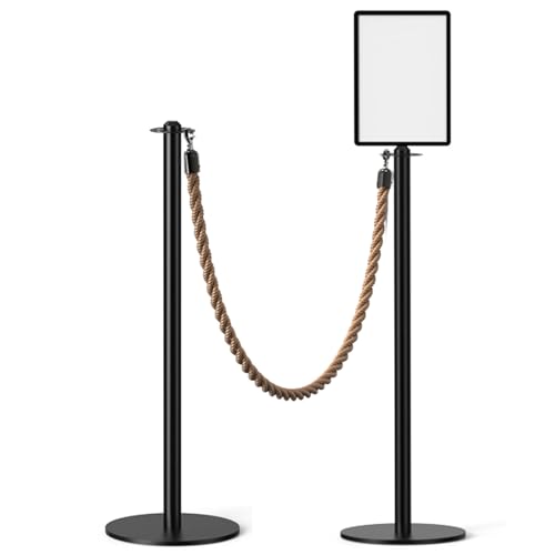 2er-Set Personenleitsystem Absperrkordel mit Plakatständer und Hanfseil für Gastronomie Veranstaltungen Einzelhandel(Black) von YLLSMGS