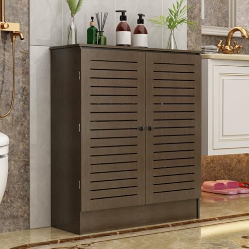 Heizkörperverkleidung Heizung Verkleidung PVC mit 2 Türen Vertikalen Gitterlamellen Braun für Homeoffice Wohnzimmer(60x70x25cm/24x28x10in) von YLLSMGS