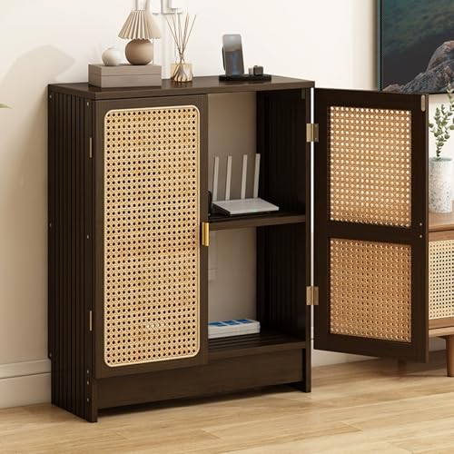 Heizkörperverkleidung Router Schrank Router Box mit Rattan-Türen Verstellbaren Regalen für Zuhause Schlafzimmer Wohnzimmer(Brown,50x25x70cm/20x10x28in) von YLLSMGS