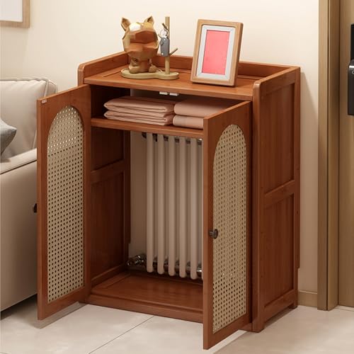 Heizkörperverkleidung Router Verstecken Holz-Rattan-Design mit Verstellbaren Regalböden für Dekorativen Schrank Im Wohnzimmer(82.5cm/32in) von YLLSMGS