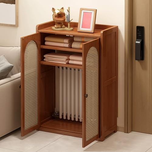 Heizkörperverkleidung Router Verstecken Holz-Rattan-Design mit Verstellbaren Regalböden für Dekorativen Schrank Im Wohnzimmer(98cm/39in) von YLLSMGS