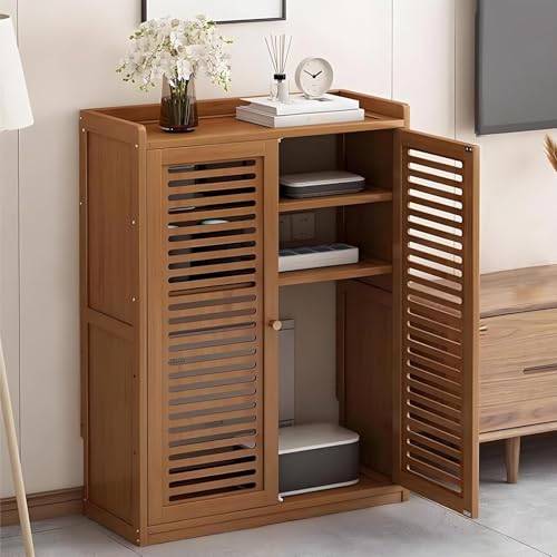 Router Verstecken Router Schrank Box aus Holz Bambus mit Verstellbaren Regalen 2 Türen für Zuhause Wohnzimmer Büro(Brown,82cm/32in) von YLLSMGS