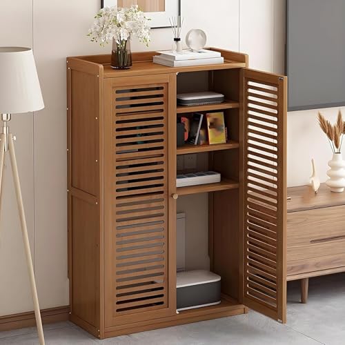 Router Verstecken Router Schrank Box aus Holz Bambus mit Verstellbaren Regalen 2 Türen für Zuhause Wohnzimmer Büro(Brown,97cm/38in) von YLLSMGS