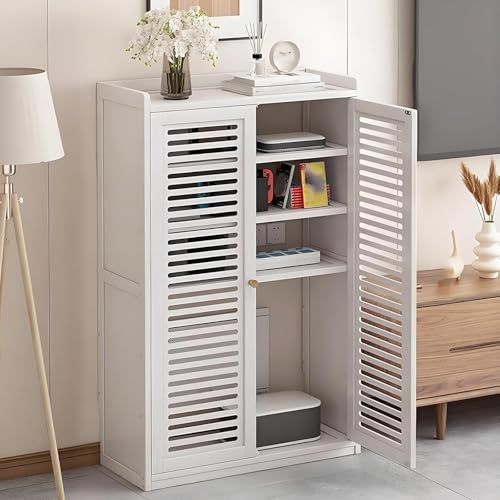 Router Verstecken Router Schrank Box aus Holz Bambus mit Verstellbaren Regalen 2 Türen für Zuhause Wohnzimmer Büro(White,97cm/38in) von YLLSMGS