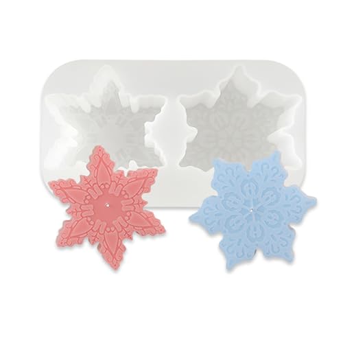 1 x Schneeflocken-Silikonform mit 2 Mulden, Schneeflocken-Form, Weihnachtsschneeflocken-Design für Seife, Kerzen, Eiswürfel, Schokolade, Badebombe, Zuhause, Dakorationen, Weihnachtsbasteln von YLOIJO