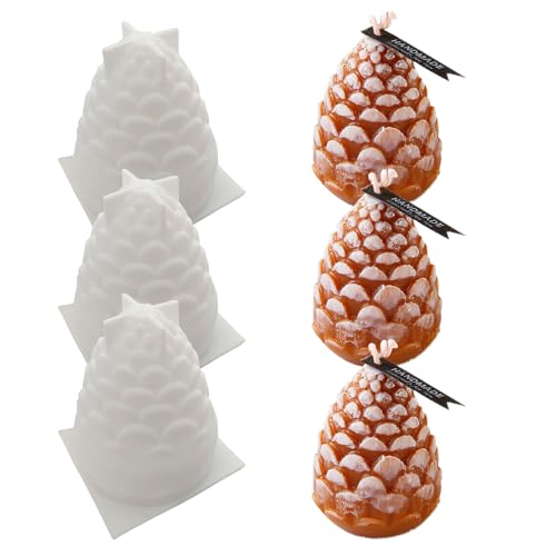 Weihnachts-Tannenzapfen-Kerzenformen, 3 Stück, kleine Größe, Kunstharz, Silikon, Seife, Bienenwachs, Schokolade, Fondant, Form für Aromatherapie, Epoxidharz, Beton, Geschenk, Ornament, DIY von YLOIJO