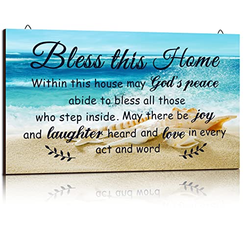 YLOLUL Wanddekoration, Motiv: "Bless this Home", Motiv: "Bless this Home", Haus-Thema, Haus, Segen, Bauernhaus, Eingang, Holz, rustikales Schild für Sommer, Hausbesitzer, Geschenk, religiöse von YLOLUL