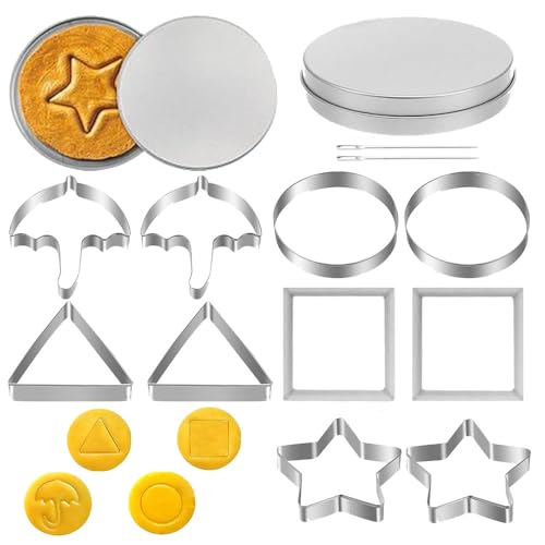 10 pcs Ausstechformen Game Kekse,Stainless Biscuits Molds,Sugar Candy Making Tools,Cookie Cutters Set,Ausstechformen Für Zuckerkekse,Umbrella Triangle Star Round Baking Molds (2 box + 2 needle) von YLOOKO