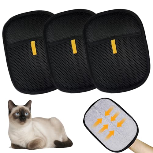 3 Pcs Doppelseitige Antistatische Haustier Handschuhe,Fell Magnet Handschuh,Doppelseitig Haustiere Antistatik Handschuhe,Wiederverwendbar Tierhaarhandschuhe,für Hund & Katze Bürsten Handschuh(schwarz) von YLOOKO