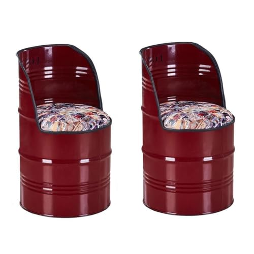 YLSHBHWY Barhocker in Fässerform aus Stahl mit Lederpolsterung - Braun - Schwarz, Ideal für Bar, Kücheninsel und Mehr!(Red,A2) von YLSHBHWY