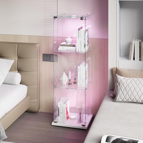 Glasvitrine mit Tür und LED-Lichtern, 3 Ebenen mit Schloss, freistehendes Regal für Wohnzimmer und Schlafzimmer (3 Schichten, 1 Türen, LED-A, Weiß) von YLSZHY