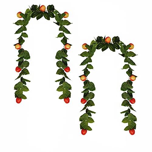 YLSZHY 2 Stück 2 m künstliches Apfel-Rattan, künstliche hängende Obst-Rattan-Girlande, künstliche Rattan-Girlande mit grünen Blättern für Haustür, Hof, Hochzeit, Party-Dekoration von YLSZHY