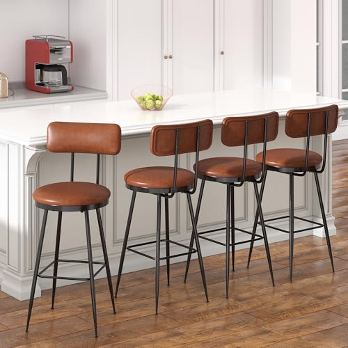 YLSZHY 4er-Set Barhocker, Küchenstühle mit Kunstlederpolsterung, Rückenlehne und Metallgestell, Fußstütze, hohe Beine, Frühstückshocker für Küche, Theke, Bar, Esszimmer (4, Braun) von YLSZHY